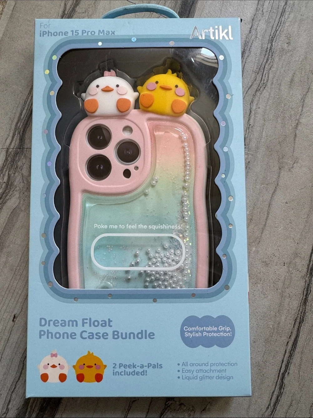 Dream Float Liquid Glitter Phone Case for iPhone 15 Pro Max - Pastel Pink/Blue